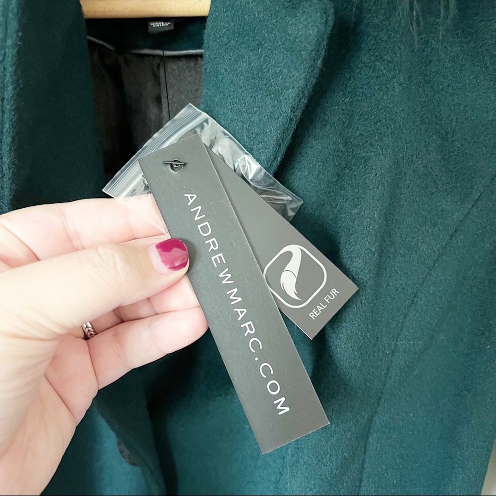 Andrew Marc Wool Blend Genuine Dyed Fox Fur Collar Coat Forest Green 4 NWT - Picture 5 of 16